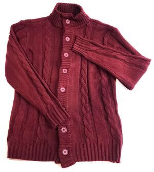 Paul Jones Cardigan Sweater Mens Medium Cable Knit Button Mock Neck Grandpa 90s